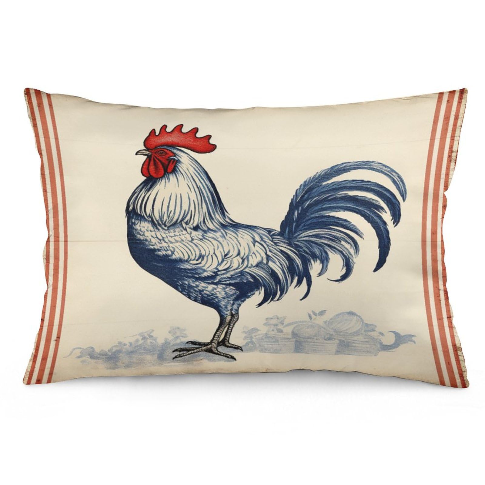 Qinhuangdaodasushangmaoyouxiangongsi Throw Pillow Cover 822 Pillowcases 45X45cm French Farmhouse Rooster Blue Grain Sack Striped Drawing Watercolor Chicken Cushion Cover Outdoor Pillow Case Soft Pillow Covers For Coworker, Mom, Gifts