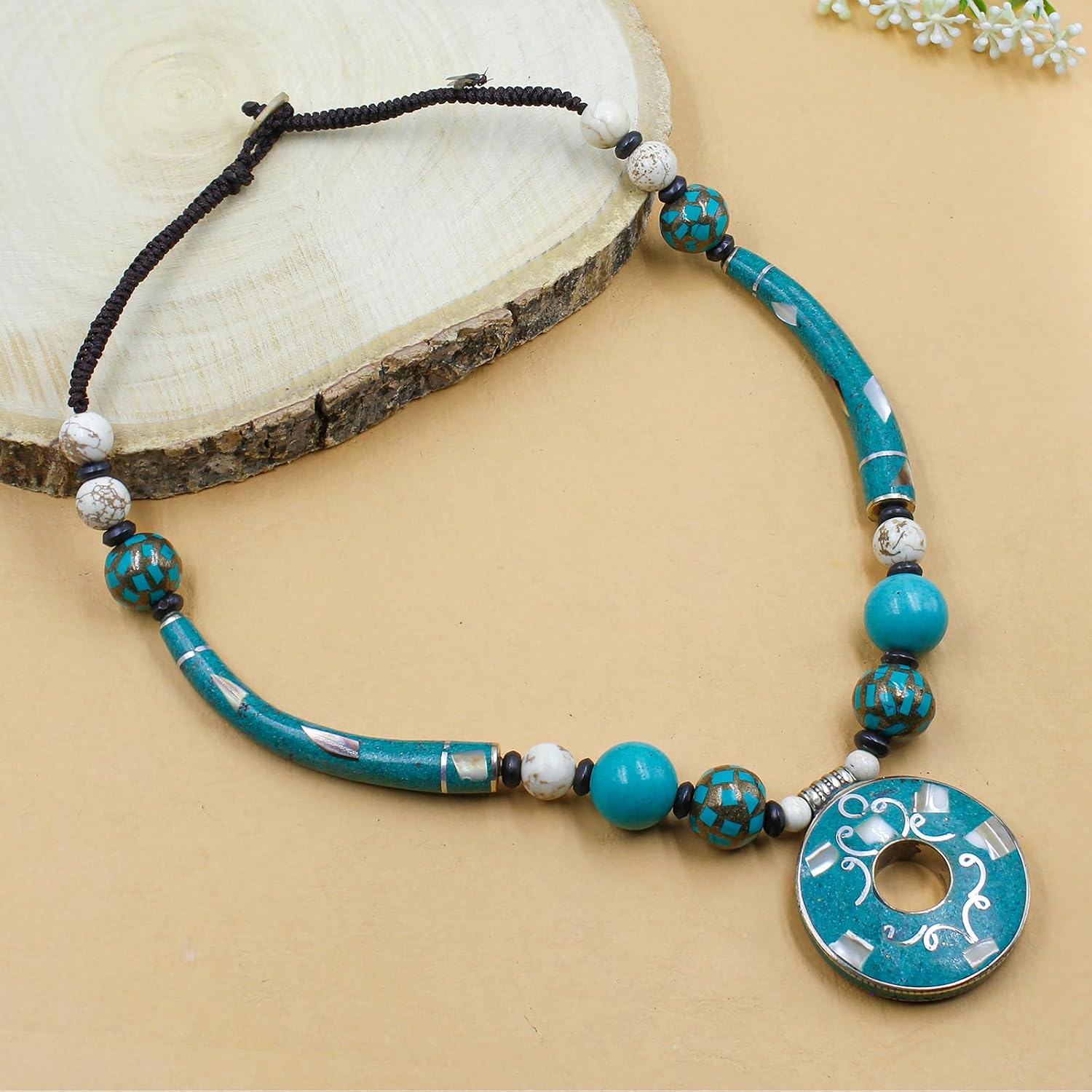 Tibetan Silver Pendant Turquoise Collar Necklace for Women Boho Artisan Choker Jewelry Ethnic Statement Festival Necklace