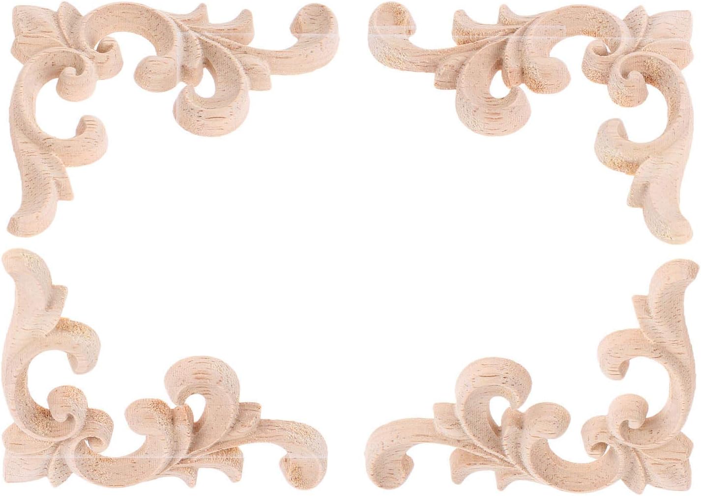 MUXSAM Decorative Wood Appliques, 2-Pair Unpainted Wooden Carved Flower Corner Onlays for Cabinets Chests Mirrors Boxes Doors Walls Dresser Fireplace Decoration DIY French Style, 7.5x6cm/2.95"x2.36"