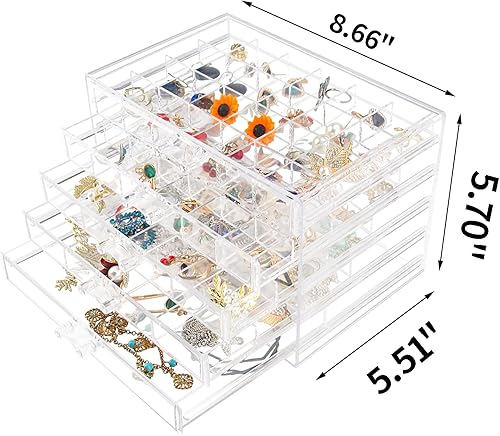 Miniatura 3 de Caja organizadora de joyas, soporte acrílico para joyas, almacenamiento de joyas transparente con 5 cajones para mujeres, niñas y hombres