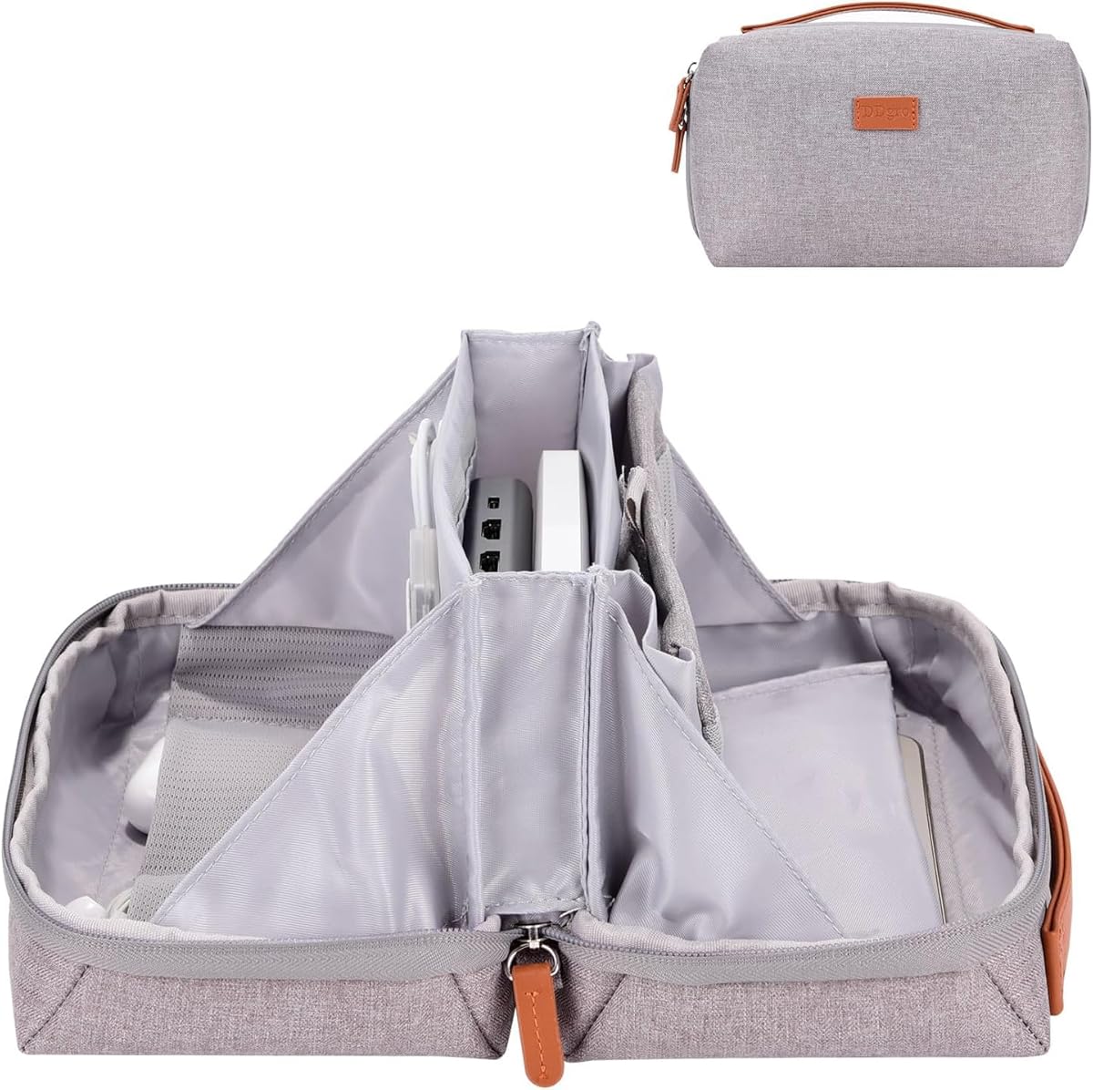 DDgro Electronics Organizer Travel Pouch - Perfect Accessory Bag for Electronics, MacBook Charger & Cords, Cables, Hard Drive (Light Grey-Brown)