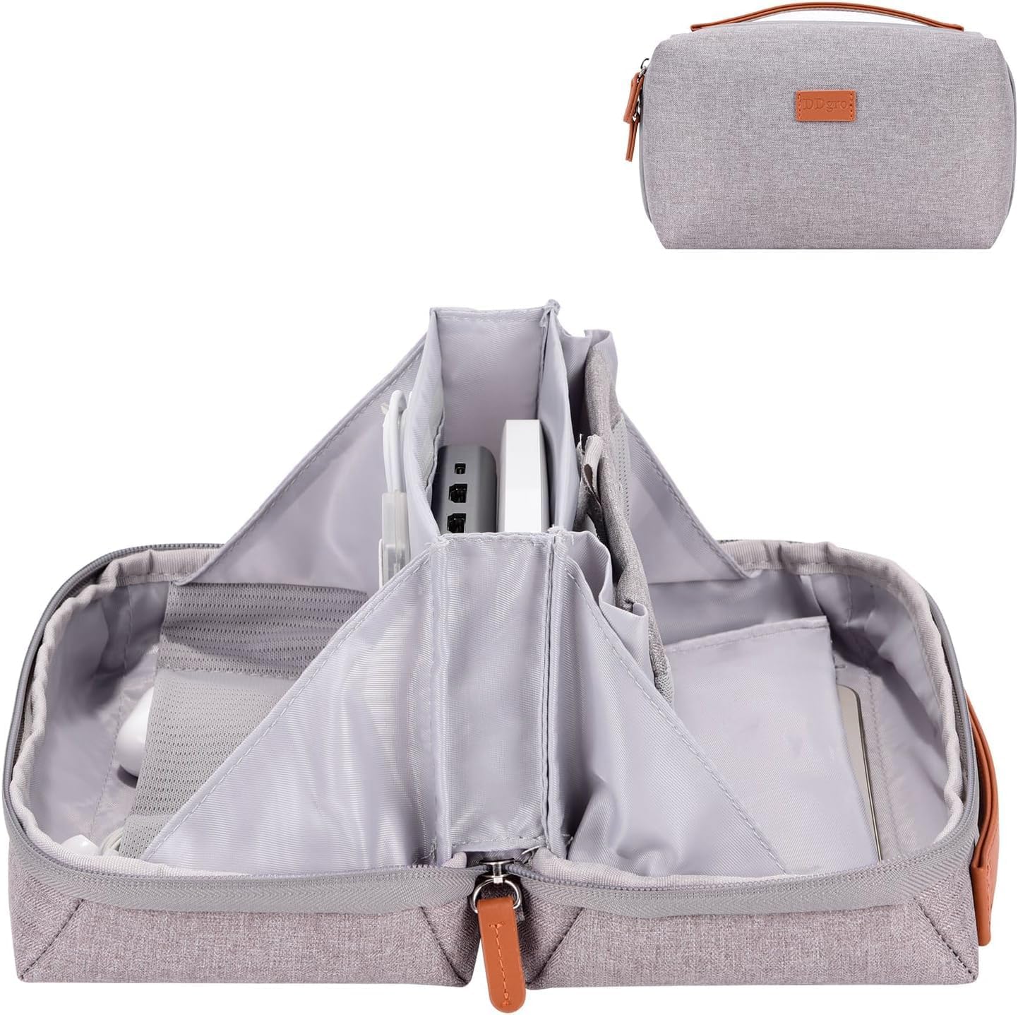 DDgro Electronics Organizer Travel Pouch – Perfect Accessory Bag for Electronics, MacBook Charger & Cords, Cables, Hard Drive (Light Grey-Brown)