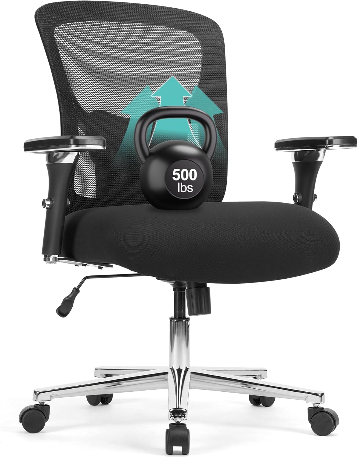 Big and Tall Office Chair 500LBS, Heavy Duty Ergonomic Computer Desk Chair Mesh Executive Task Chair with Adjustable Lumbar Support Wide Comfy Seat and 4D Armrests for Home Office, Black
