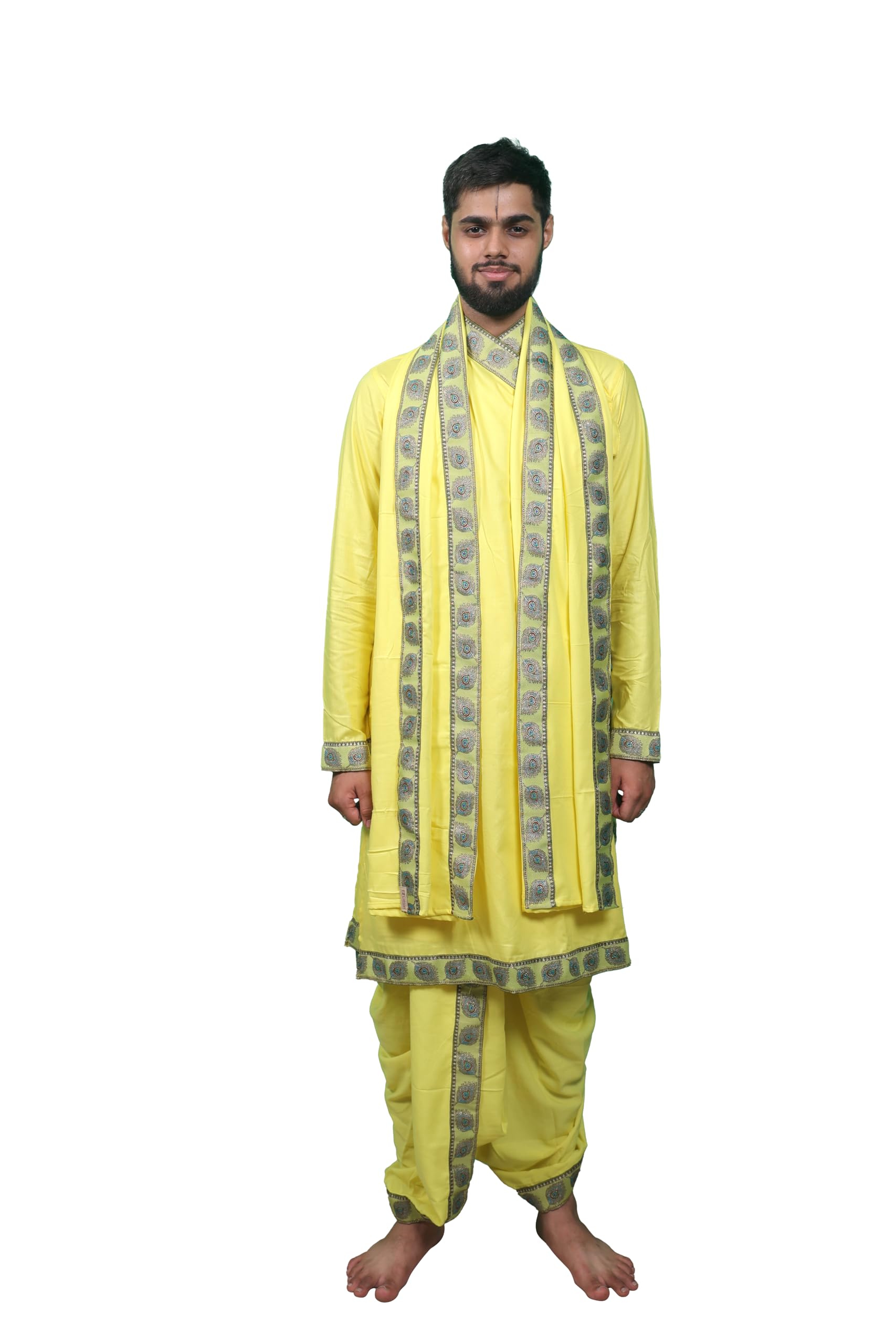 dharniya men Bagalbandhi bhagalpuri (rayon) kurta dhoti set (Lemon)-picture-45