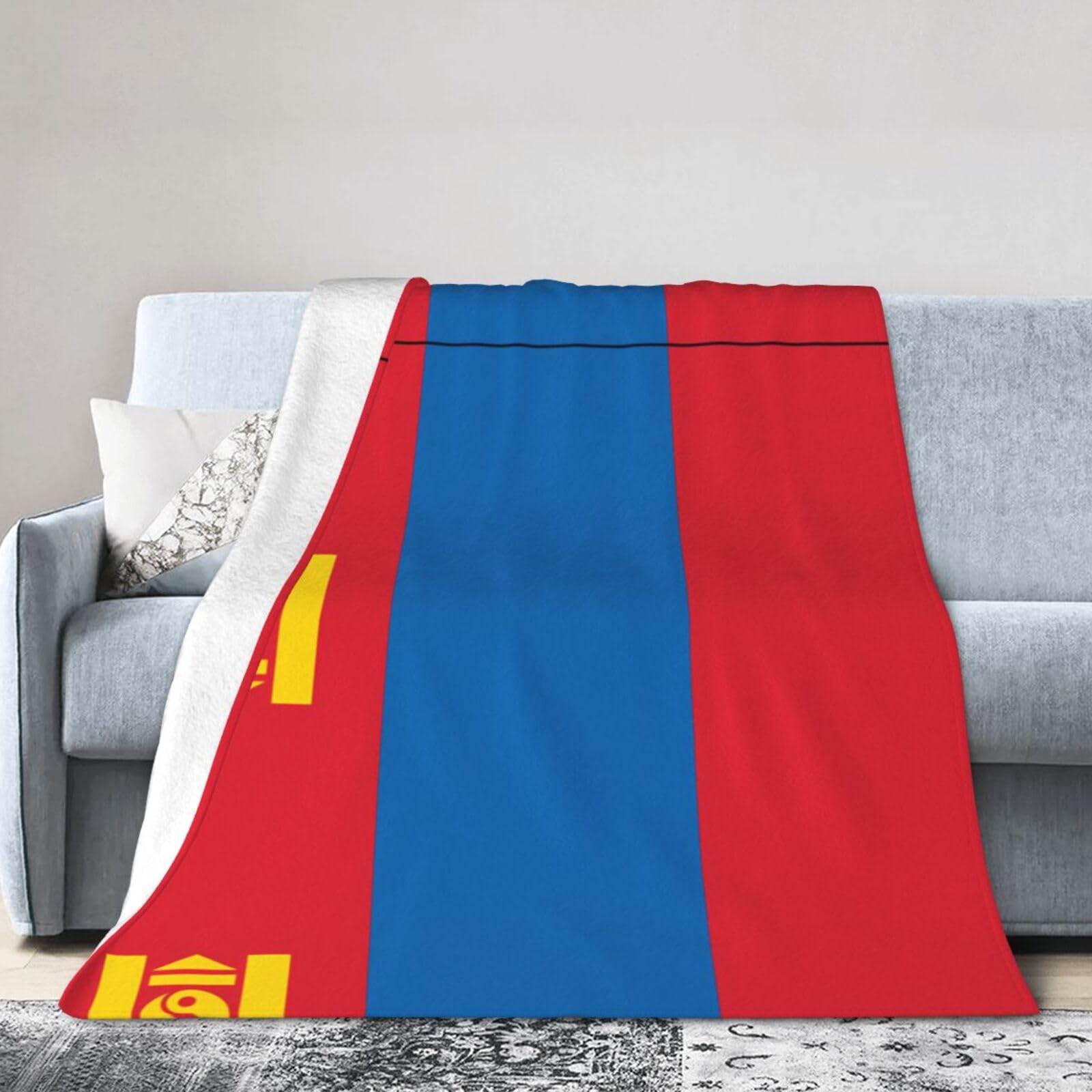 Mongolian Flag 60"x50" Fleece Blanket, Full Size, Super Soft, Suitable for Bed, Sofa, Camping, All Seasons
