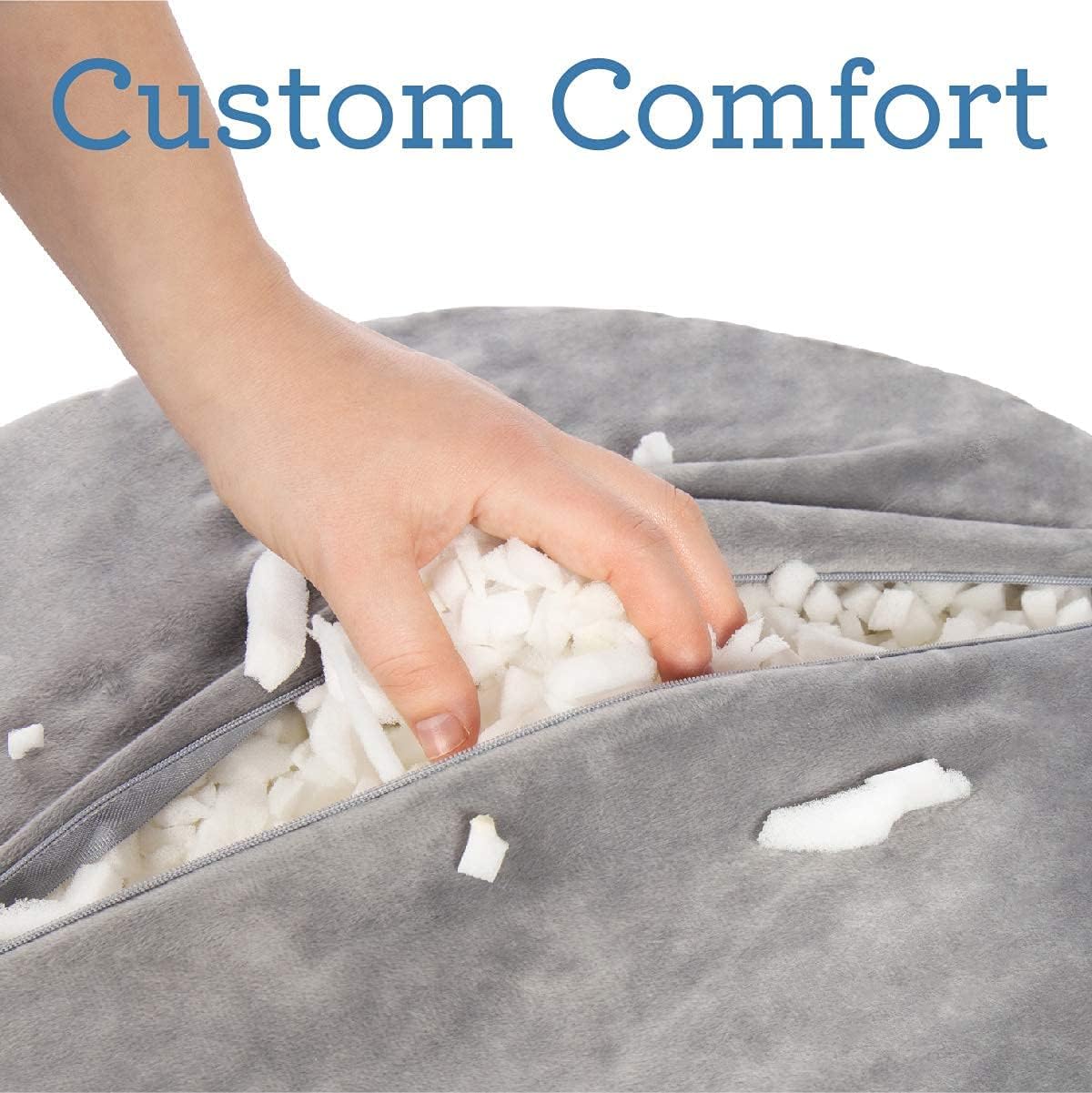 Milliard Grey Velour Round Stuffed Pouf Ottoman - Floor Foot Rest/Stool