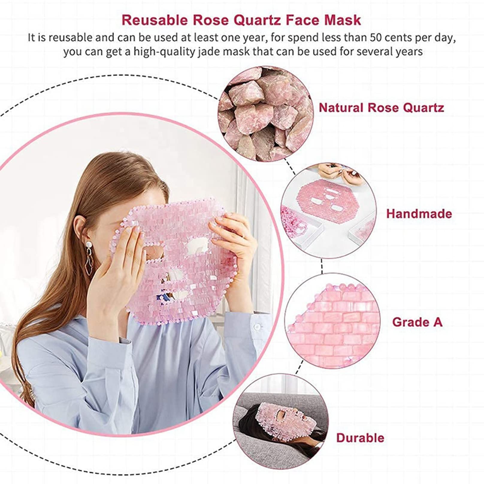 Klare Quarzmaske Jade-schlafmaske Natürliches Jade Frauen Hautpflege Massage Werkzeug Set Beinhaltet Gesichtsmaske Augenmaske Roller Gua Sha Kältetherapie Schönheitswerkzeug