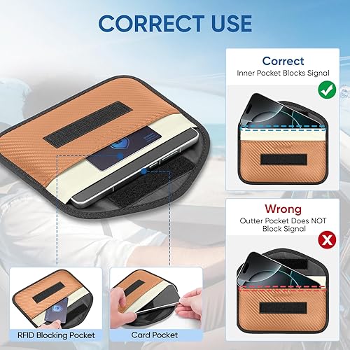 Vista 20 de TICONN Faraday - 2 bolsas para llavero, protector de jaula Faraday de 3.5 x 5.0 pulgadas, bloqueo de señal RFID para automóvil, bolsa antirrobo Negro