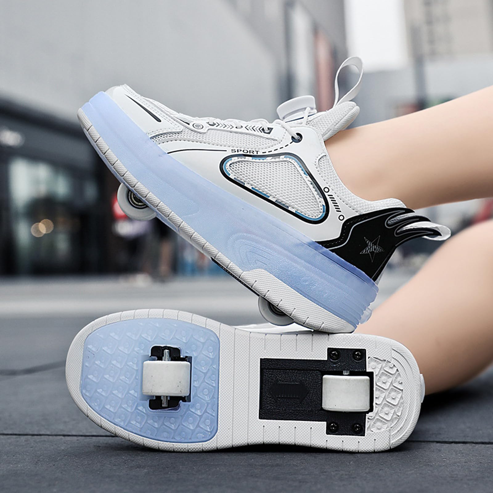 Wrotki LED buty, buty treningowe z podwójnymi kółkami, buty do jazdy na rolkach, oddychająca siatka, ładowanie USB, 7 kolorów światła, obrotowe sznurowadło, prezenty dla chłopców i