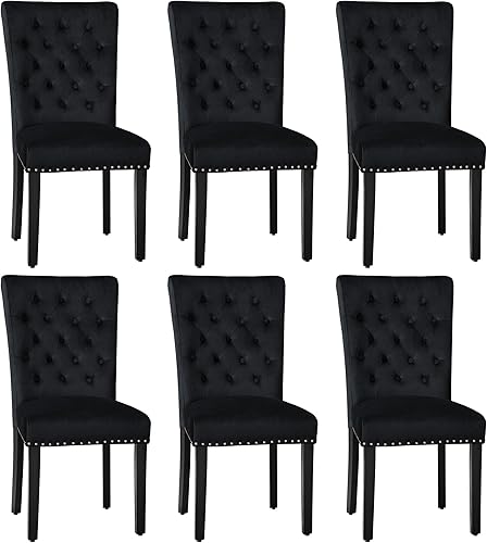 Miniatura 25 de Juego de 4 sillas de comedor de cocina de terciopelo, silla de comedor tapizada Parsons, silla decorativa de madera con ribete clavado, azul