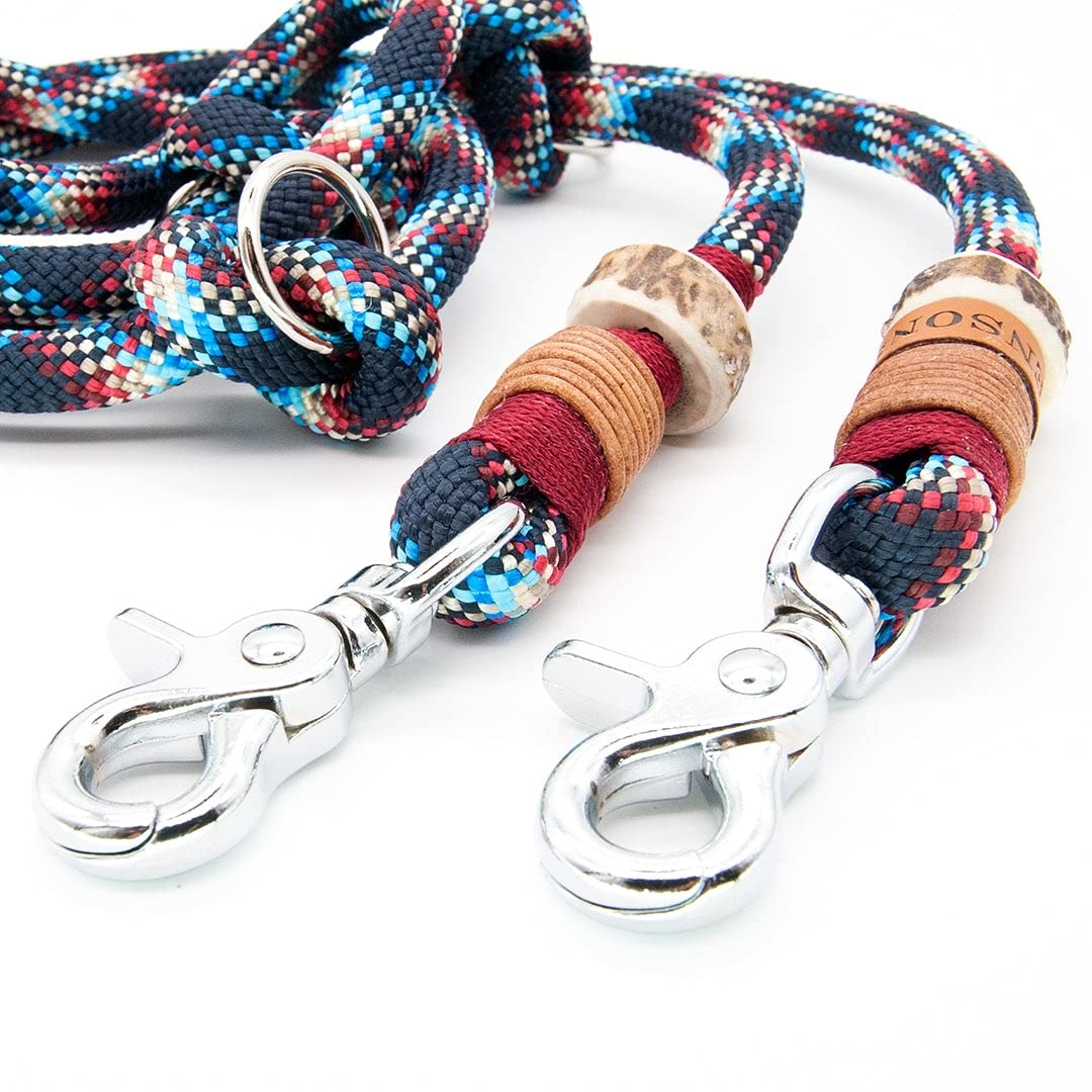 Hundeleine/Führleine aus Tau mit Karabiner & echtem Hirschhorn Ø10mm | 3fach verstellbar | Doppel-Leine | Umhängeleine | robust & wetterfest | Top Handmade-Quality