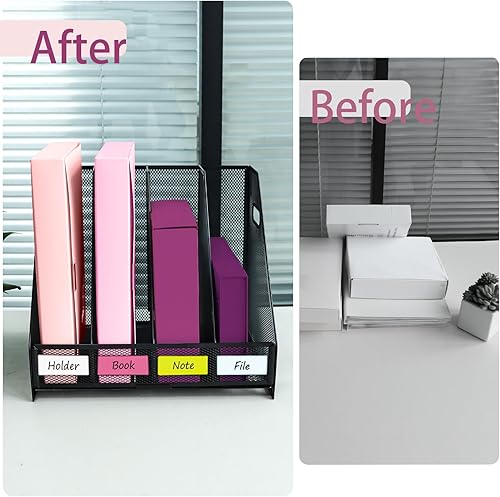 Miniatura 5 de Organizador de escritorio, soporte de archivo de revista de metal con 4 compartimentos verticales, organizador de archivos para suministros de