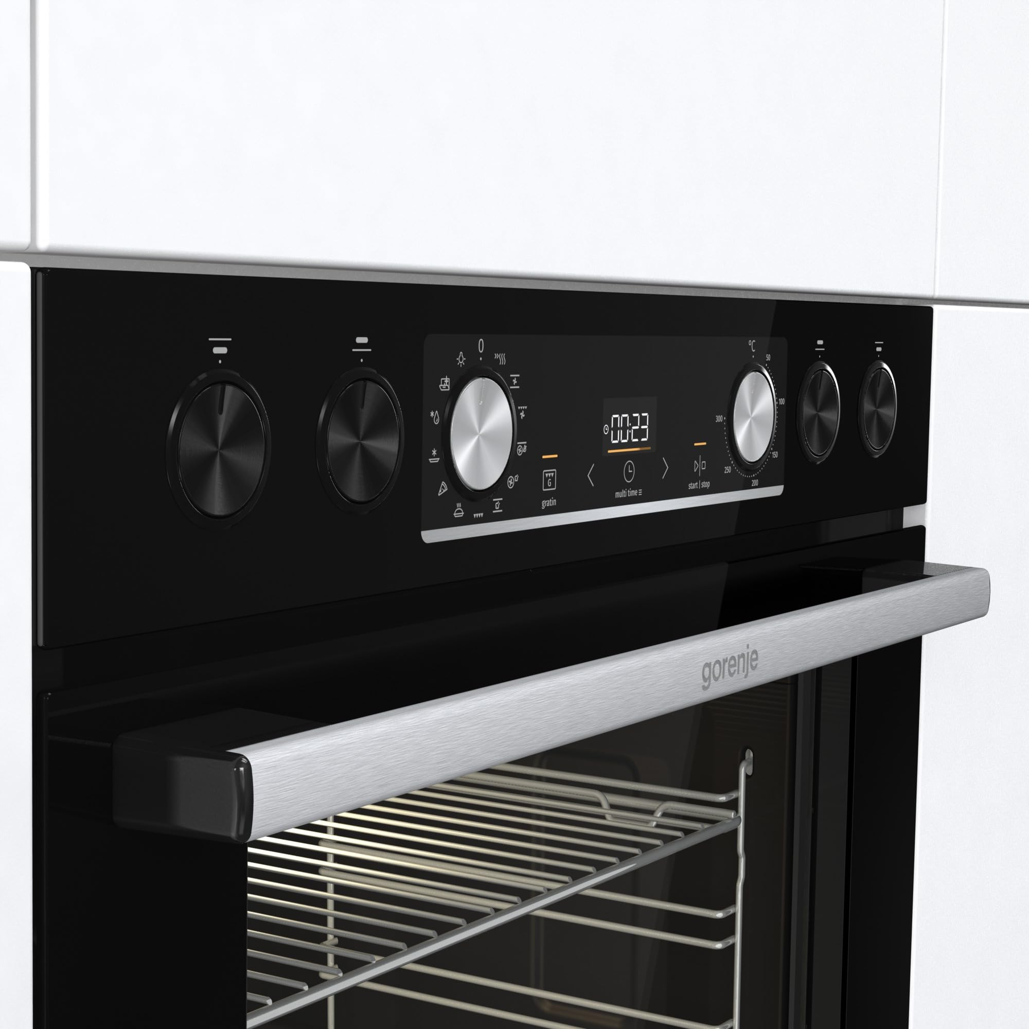 Gorenje OptiBake Black Set 5 Herd-Set mit Induktionskochfeld 77L AquaClean ExtraSteam AirFry PizzaMode 300°C PerfectGrill Teleskopauszüge schwarz