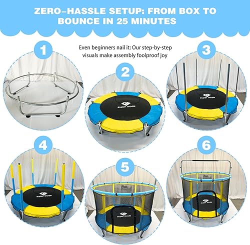 Miniatura 7 de Trampolín para niños, ajustable de 5 pies para niños pequeños, trampolín de bebé para interiores y exteriores con red de cierre, diseño seguro sin