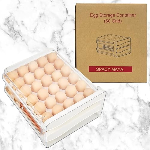 Miniatura 7 de Contenedor de almacenamiento de huevos para refrigerador,Soporte para 60 huevos para refrigerador,Organizador de huevos de gran capacidad para