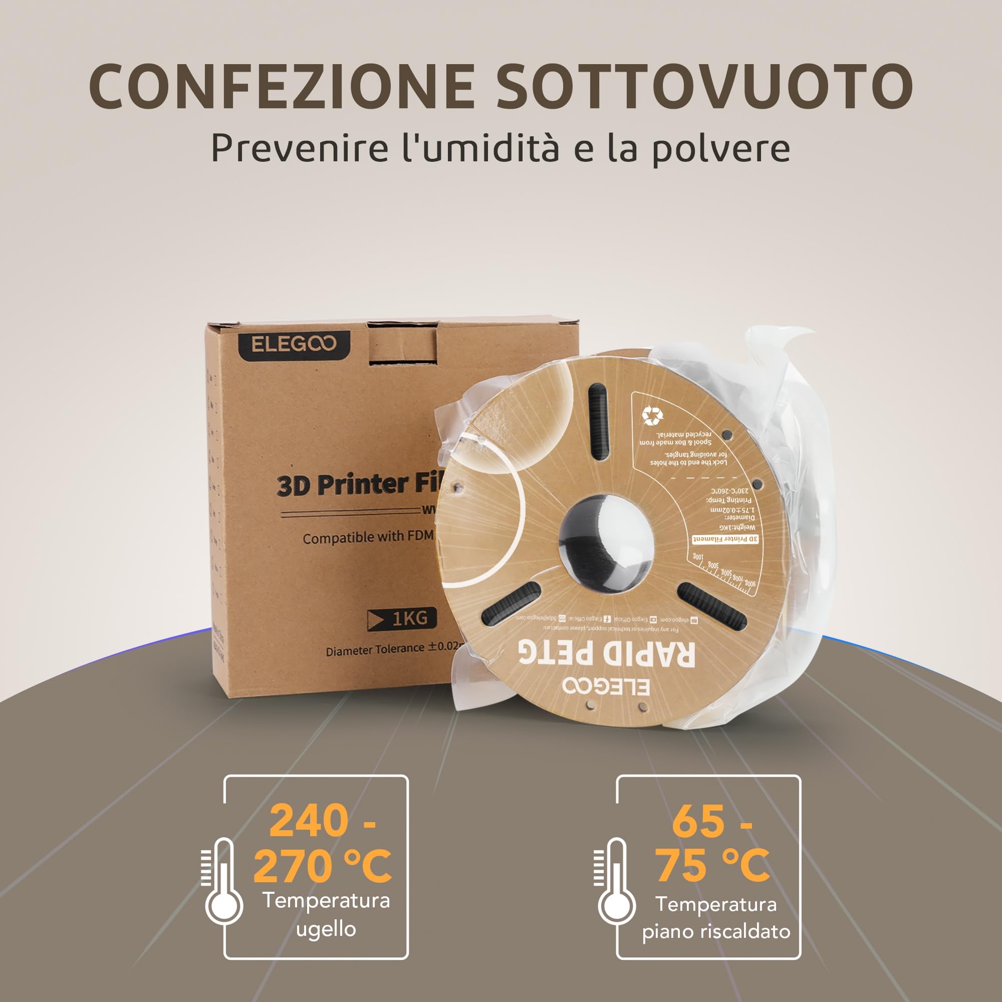 ELEGOO Filamento PLA Matte Grigio Ardesia 1KG & PETG Bianco 1KG