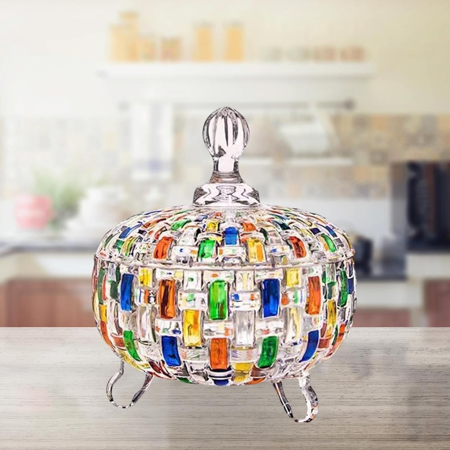 Candy Jar with Lid Large Candy Dish Jewelry Decoration for Coffee Beans, Colorful