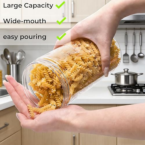 Miniatura 5 de Paquete de 8 tarros de plástico transparente con tapa, tarros redondos de almacenamiento de dulces de 46 onzas, frascos grandes vacíos, cilindros