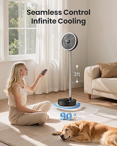Miniatura 5 de Gaiatop Ventilador de pedestal portátil con batería de 16000 mAh máximo 74 horas de funcionamiento, ventilador de pie oscilante plegable,