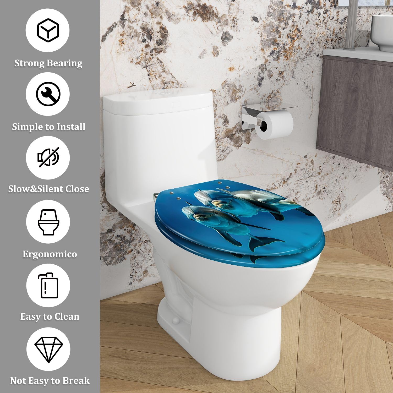 Asiento de inodoro alargado LooLux con tapa para baño