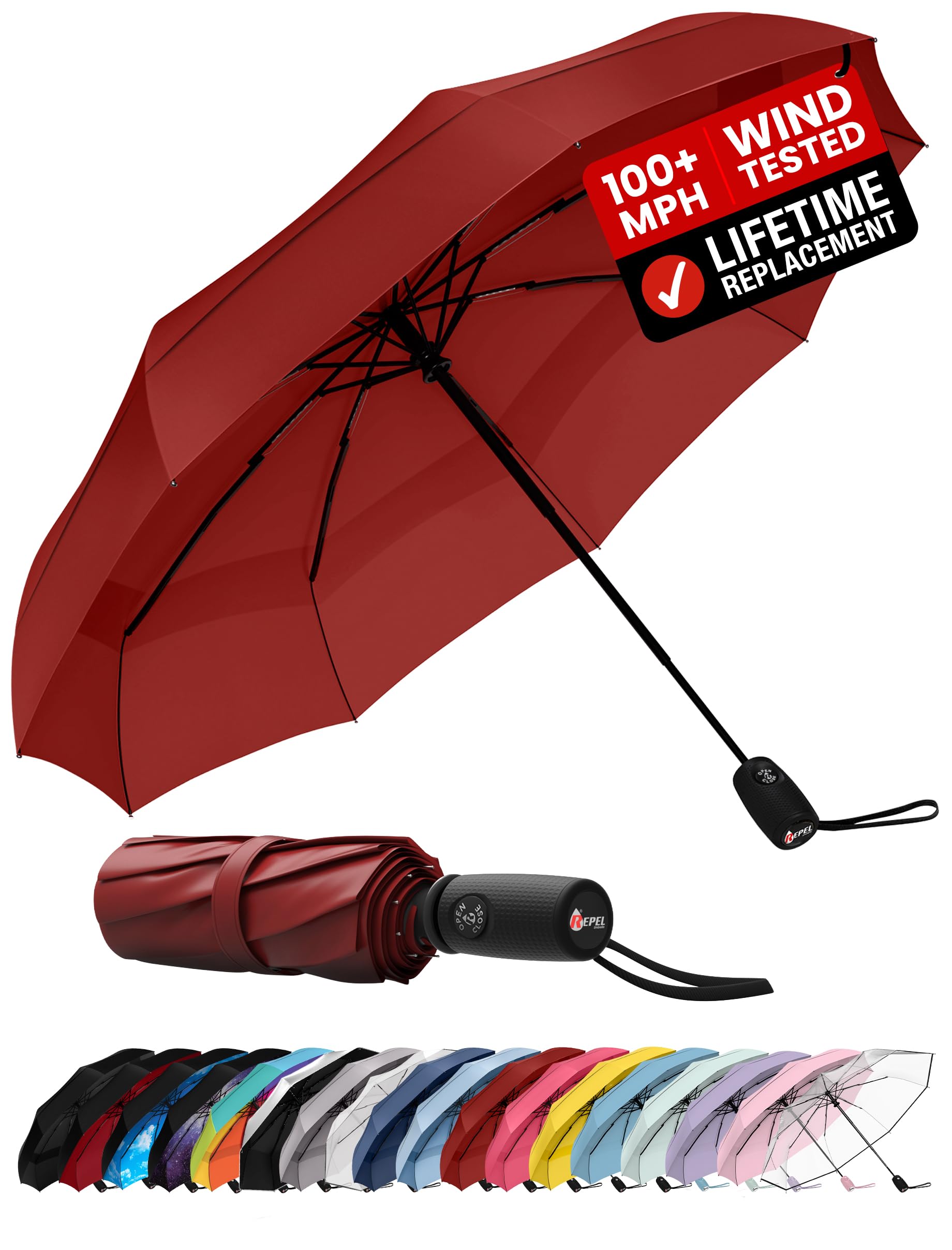 Windproof Travel Umbrella - Compact &amp; Withstands Winds up to 100MPH, Strongest Premium Auto Folding Umbrella for Rain and Sun - Durable, Light &amp; Portable for Women &amp; Men, Fits Backpack &amp; Cars