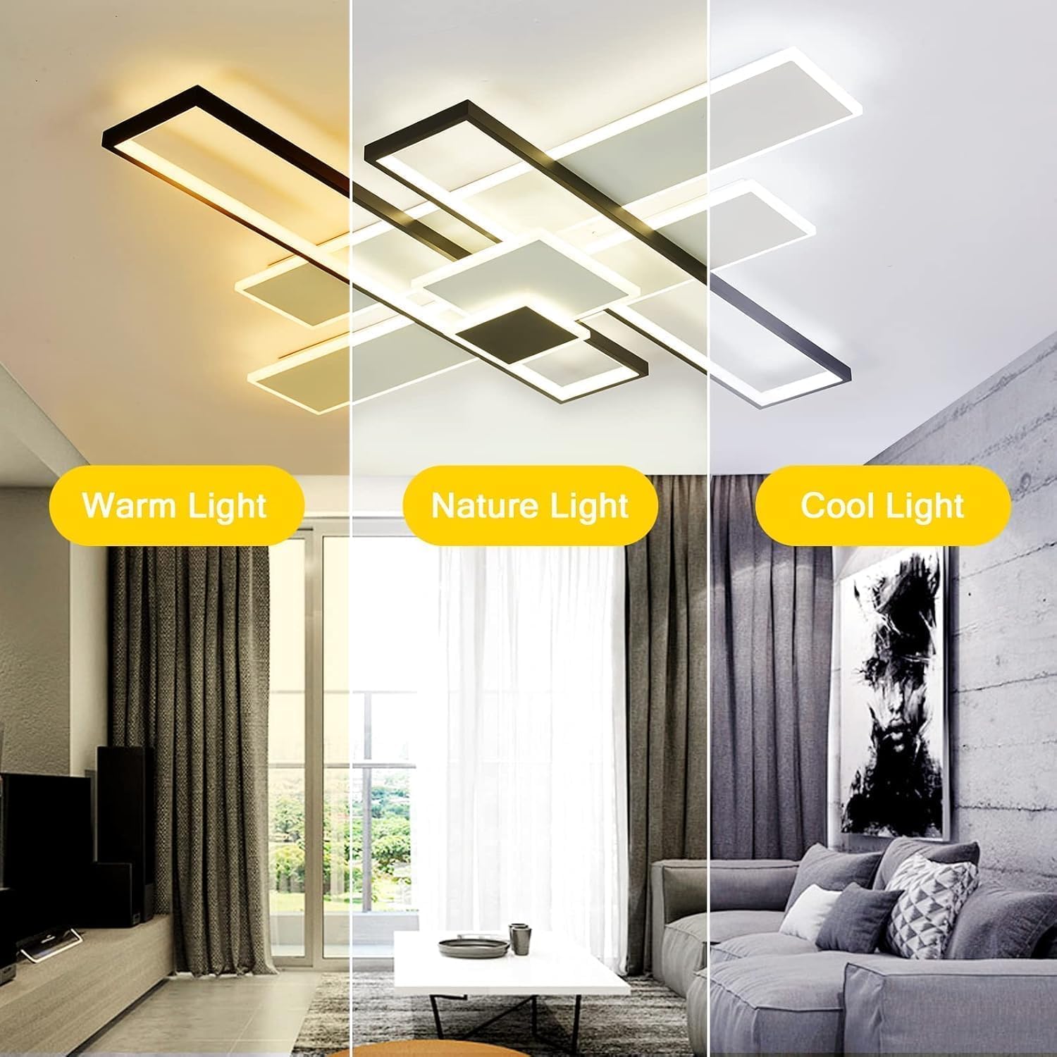 Modern Ceiling Light for Living Room Large Geometric Modern Led Ceiling Light Fixture Dimmable with Remote Controller Flush Mount Led Light Fixture