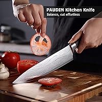 Vista 3 de PAUDIN Cuchillo de chef, cuchillo de cocina afilado de acero inoxidable de alto carbono de 8 pulgadas con mango ergonómico, caja de regalo