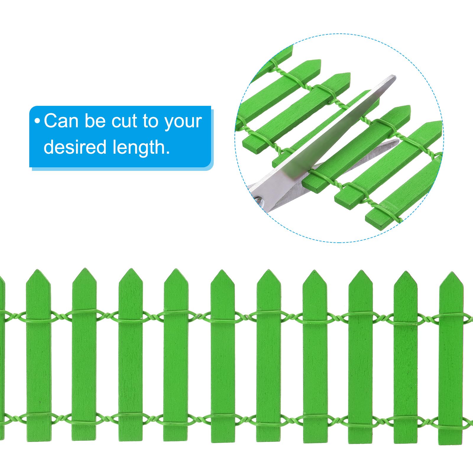 PATIKIL 39" L x 2" H Miniature Fairy Garden Fence, Mini Ornament Wood Picket Fence for DIY Dollhouse Garden Green - Image 4