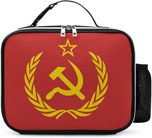 Unión Soviética CCCP URSS Emblema Rojo Bolsa de almuerzo reutilizable Bolsa de cuero térmica con asa desmontable y forro acolchado para oficina