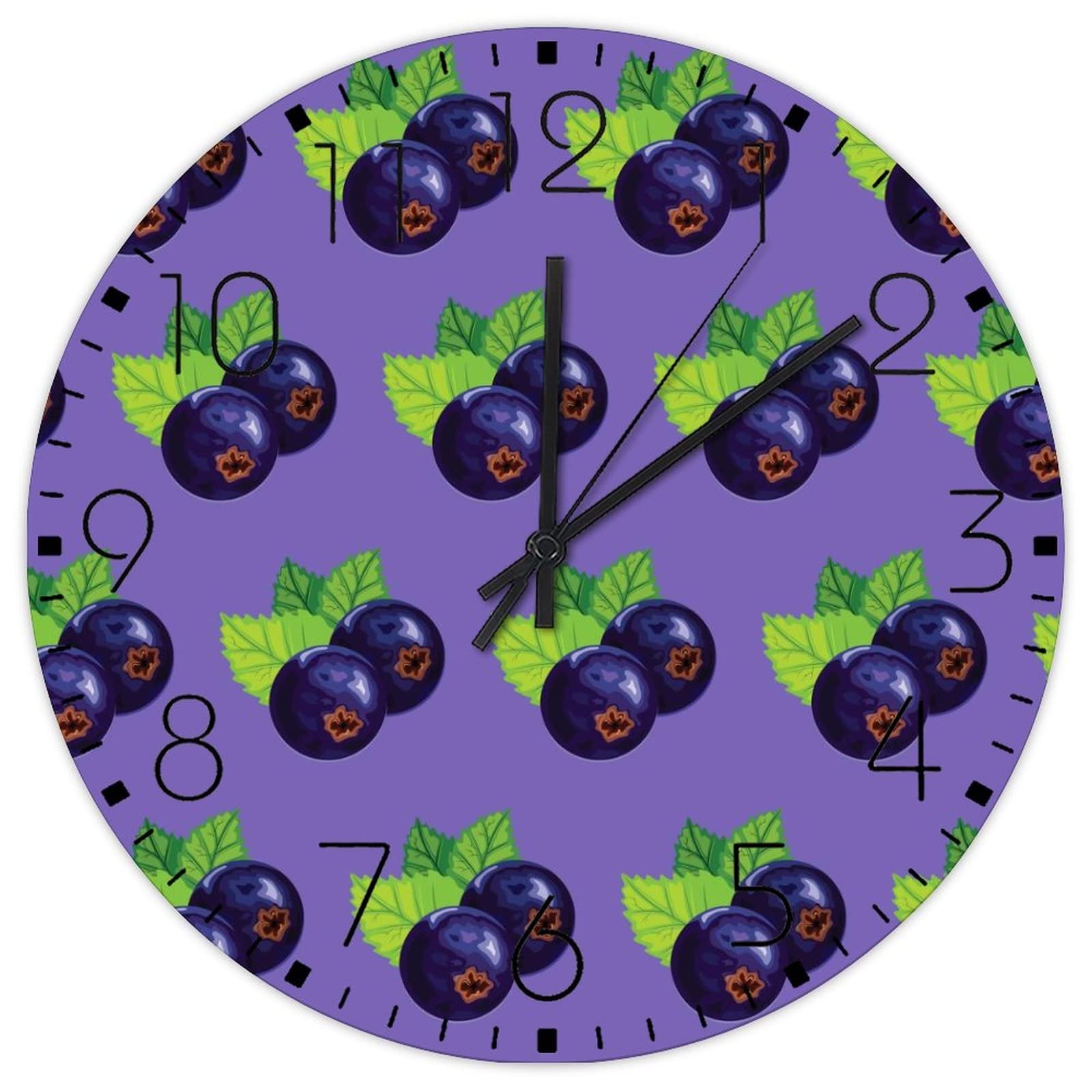 Horloge murale minimaliste à quartz sans tic-tac motif myrtille