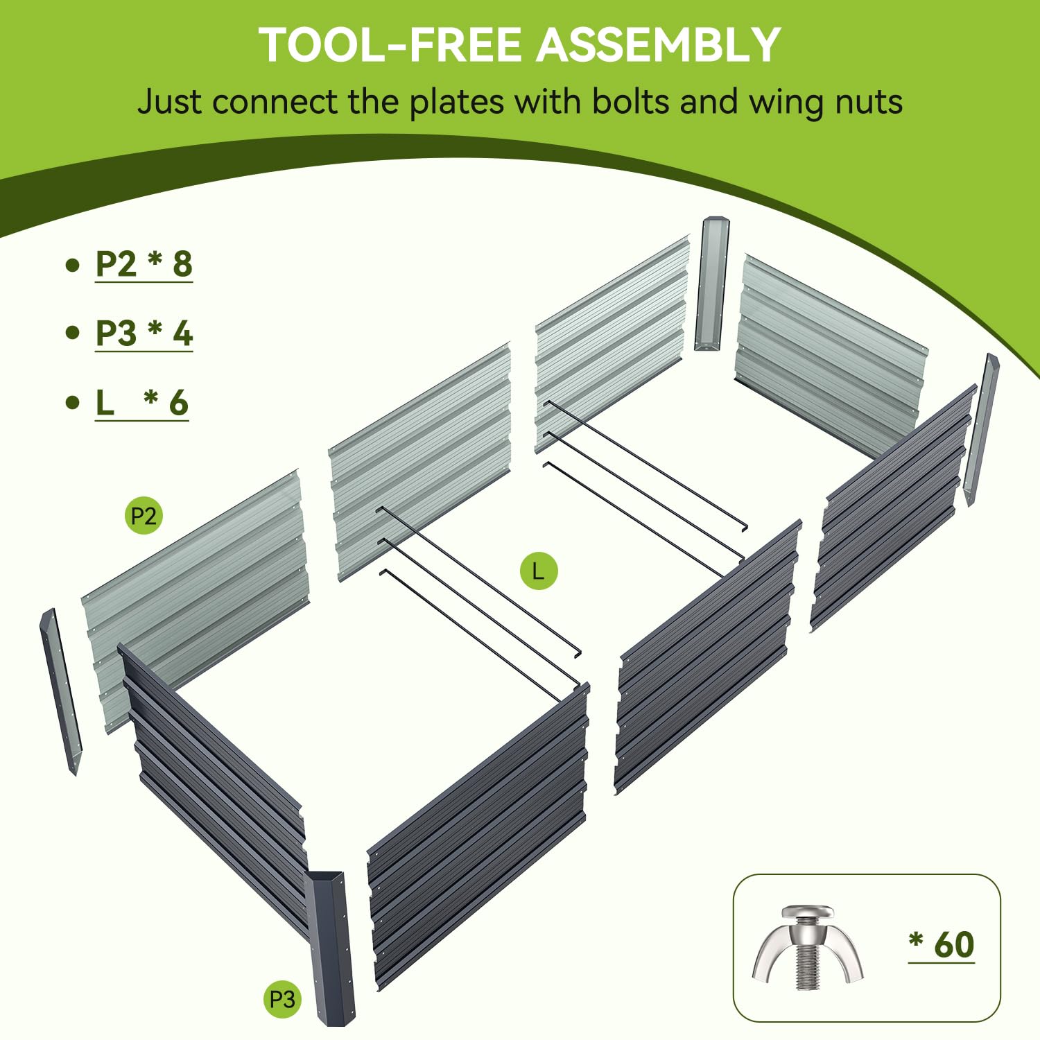 Ohuhu Bancal de metal para plantas de 240 x 90 x 45 cm, bancal alto para jardín de chapa de acero resistente con diseño estable, protección contra la corrosión y larga durabilidad, ideal para