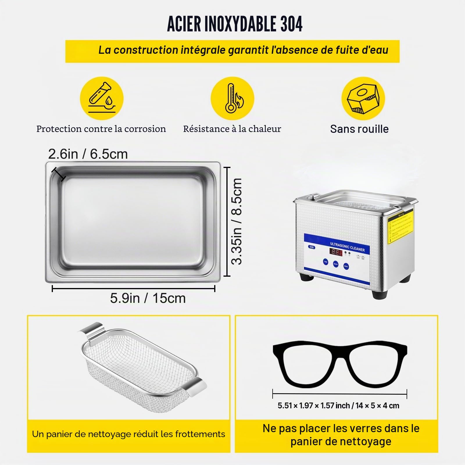 VEVOR Machine de Nettoyage à Ultrasons 0,8 L, Professionel ,Écran Affichage LED 220 V, Nettoyeur Acier Inoxydable pour le Nettoyage des Bijoux Pièces de Monnaie Lunettes