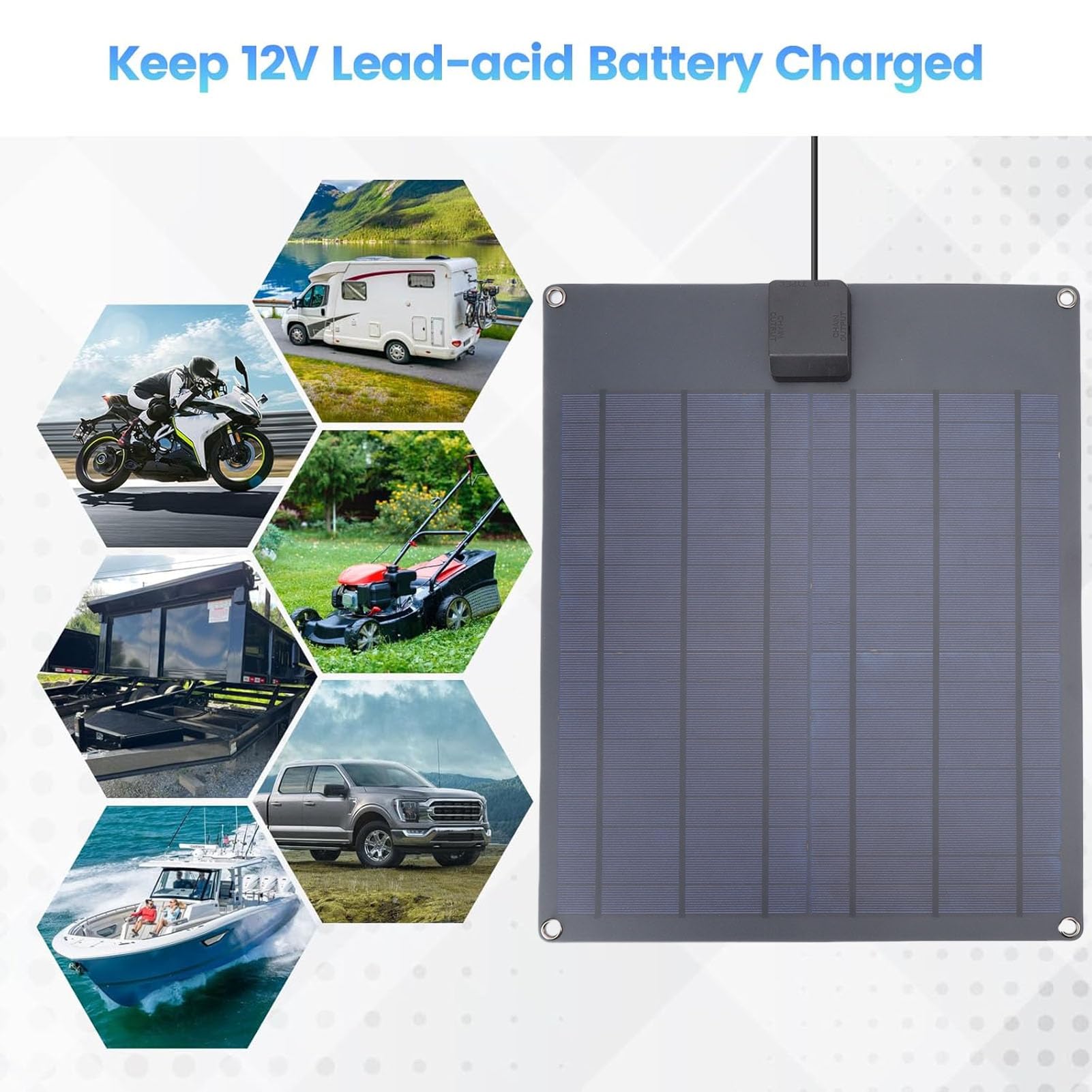 Asixxsix Cargador Solar de batería de Coche de 35W, Mantenedor de batería Solar de silicio policristalino, Kit de Panel Solar portátil a Prueba de Agua con Controlador de Carga