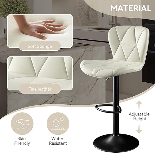 Miniatura 3 de Juego de 4 taburetes de bar, taburetes de bar giratorios ajustables, sillas de bar de piel sintética, altura de encimera tapizada con respaldo alto