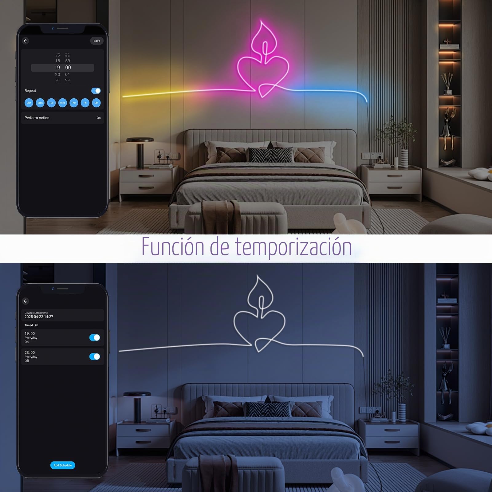 ZAIYW Tira de luces LED de neón de 10 m, RGB y IC, 5 V, con control remoto, sincronización de música, flexible, IP65, resistente al agua, para dormitorio, pared, decoración de juegos