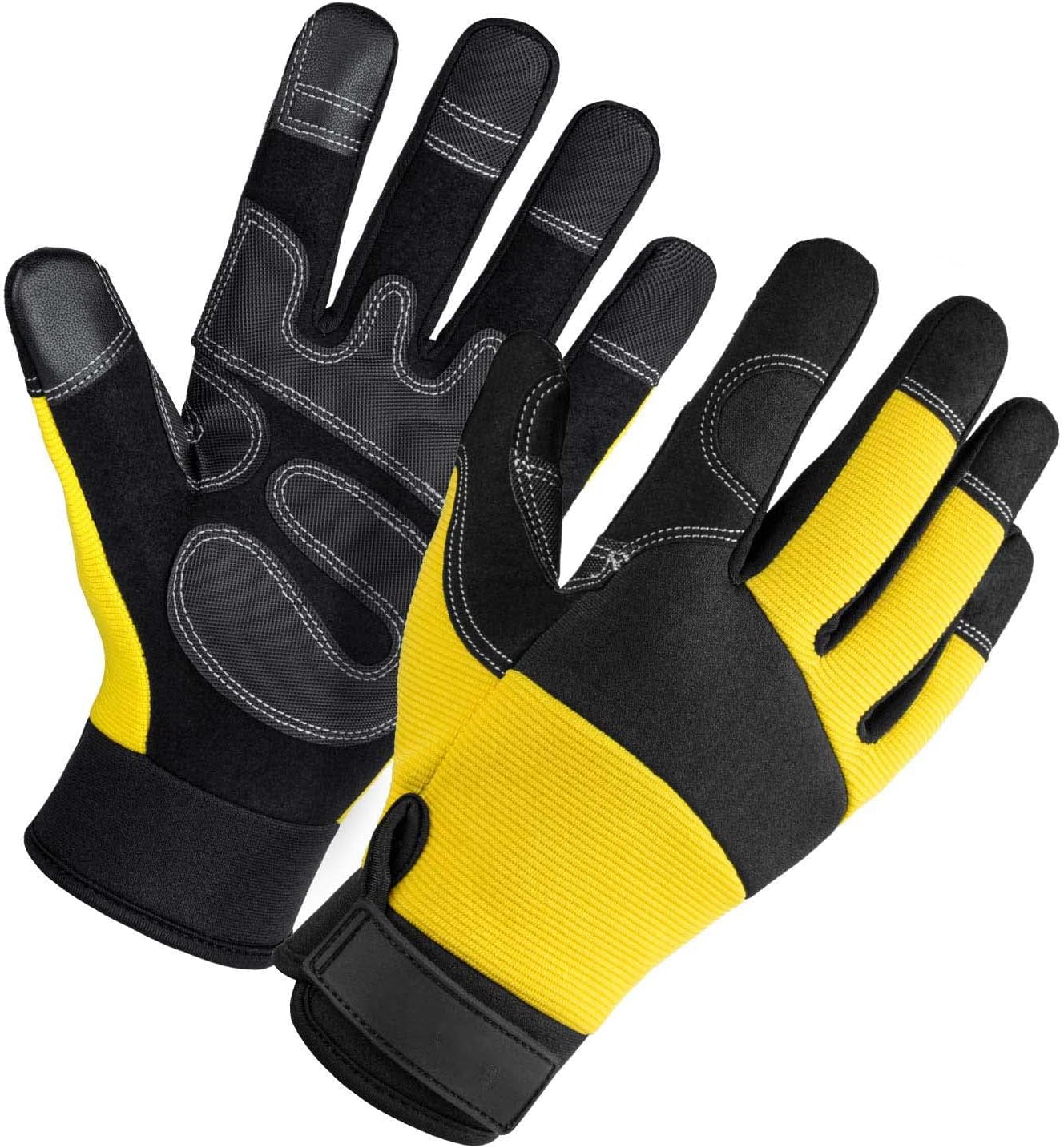 Leather Work Gloves, Heavy Duty Gardening Gloves, Tough Cowhide Garden Gloves Thorn Proof Work Gloves for Garden Tools Pruning Shears Bricklaying, Ladies and Men (Yellow, Large)