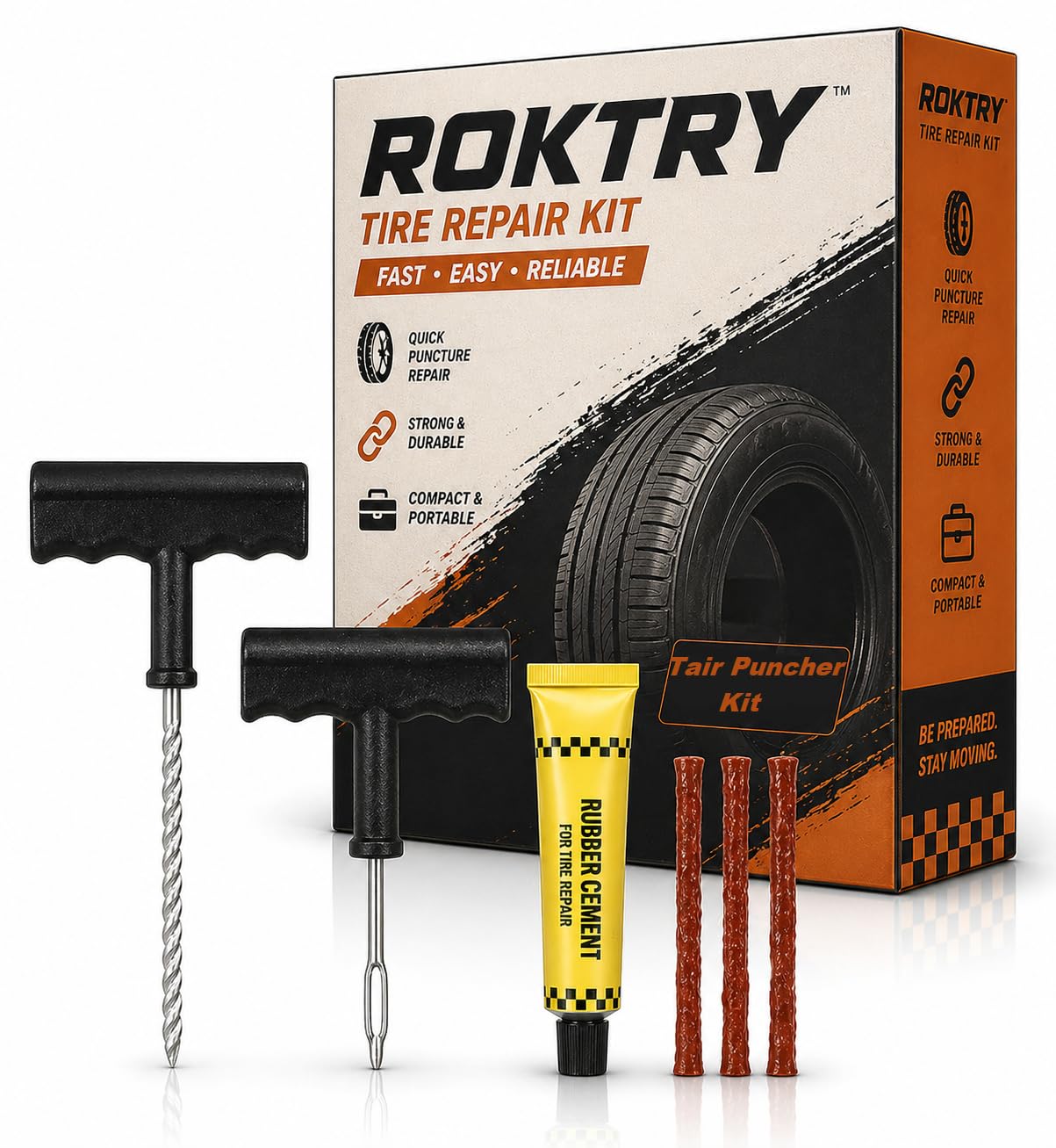 ROKTRY Professional Grade Heavy Duty Tire Repair Kit - Hardened Steel T-Handle Reamer & Needle Tool Set - 6-Piece Industrial Strength Puncture Fixing Kit for Thick Tread Tires, Off-Road 4x4s-image-36