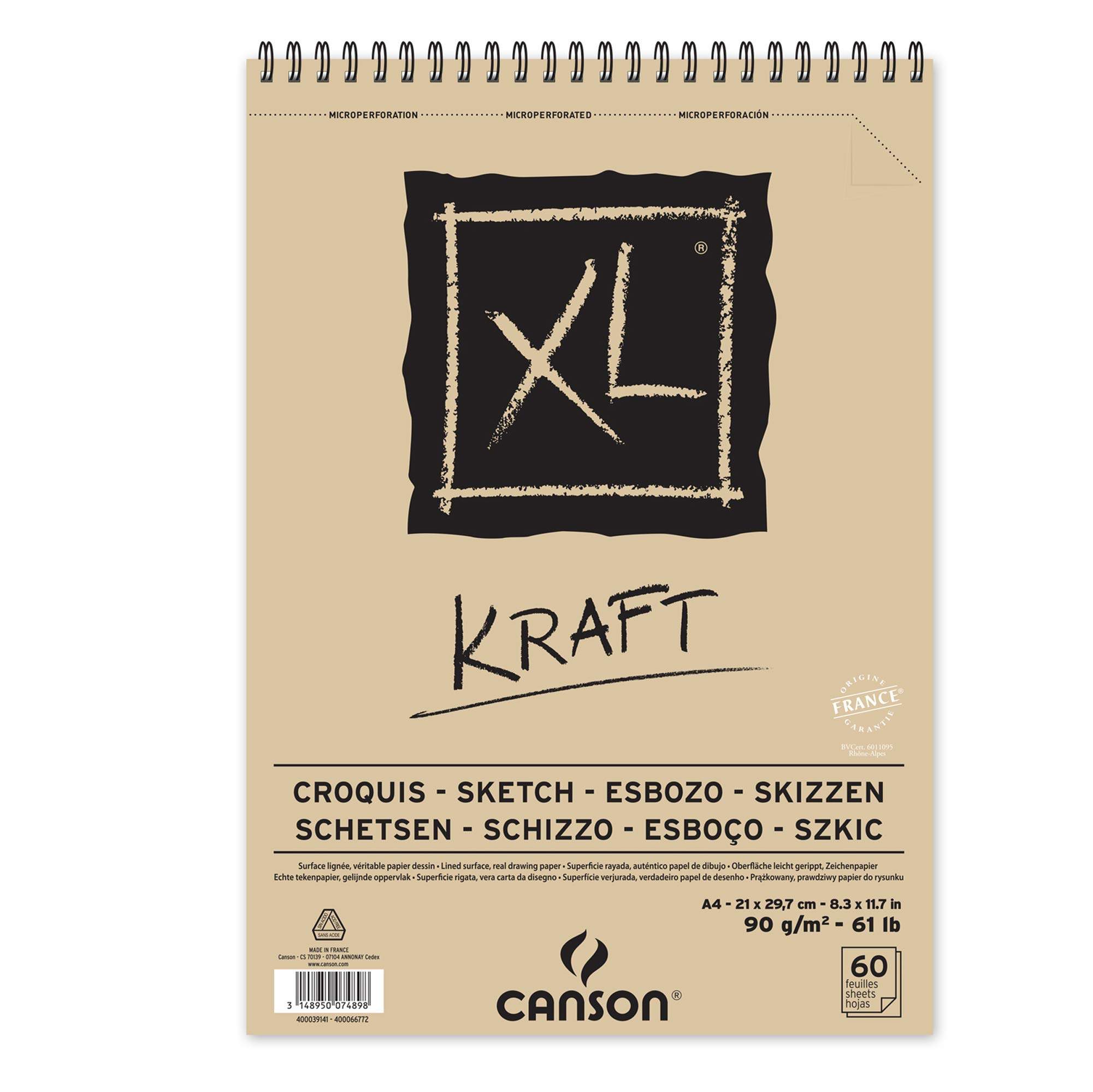 CANSON Album Spiralato Lato Corto Xl Kraft A4, 60 Fogli, 90 gr