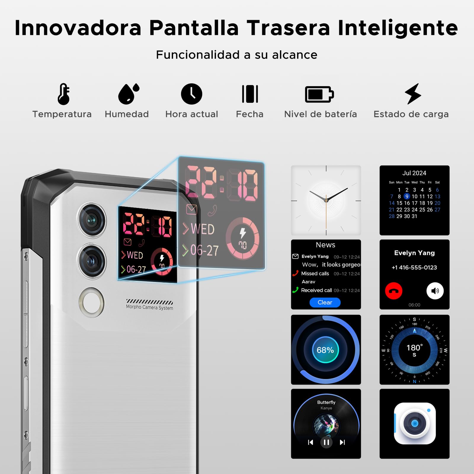 BLADE10MAX Movil Irrompible,32GB+256GB/2TB Movil Resistente Android 15,10300mAh Móvil Rugerizado,Pantalla Trasera multifunción de 1,54’’ con Pantalla de 6,56’’ Moviles,50MP+8MP, NFC,Face