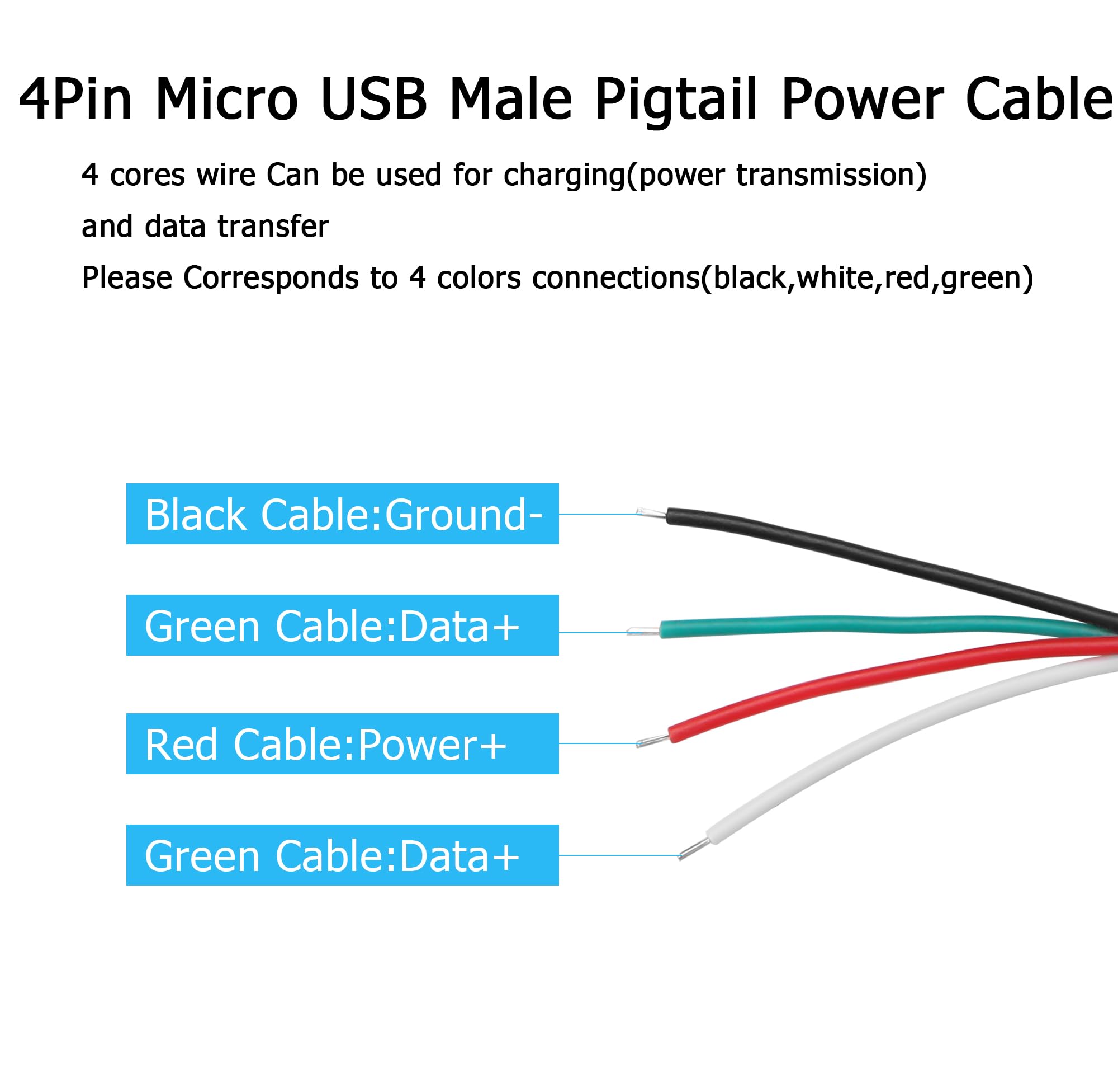 YAODHAOD 5 Cavi Micro USB Con Estremità Nuda – 1 Metro, 22AWG/24AWG, 5V 3A – Per Alimentazione E Dati, Progetti Fai Da Te - 3
