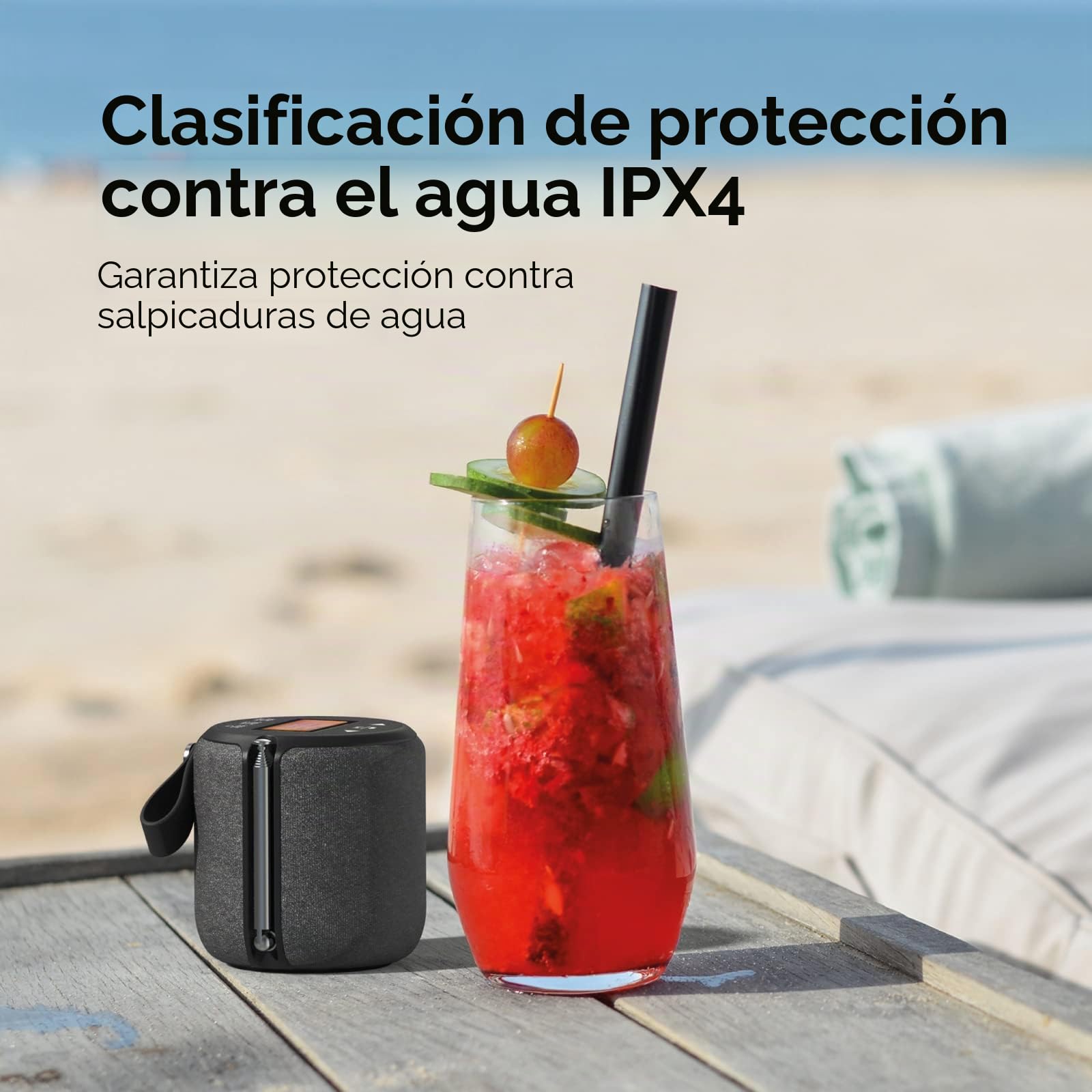 Dab Radio portátil, Altavoz Bluetooth, Radio Dab Plus/Dab, Radio FM, IPX4, Resistente al Agua, Tipo C, USB, 5 W, Recargable