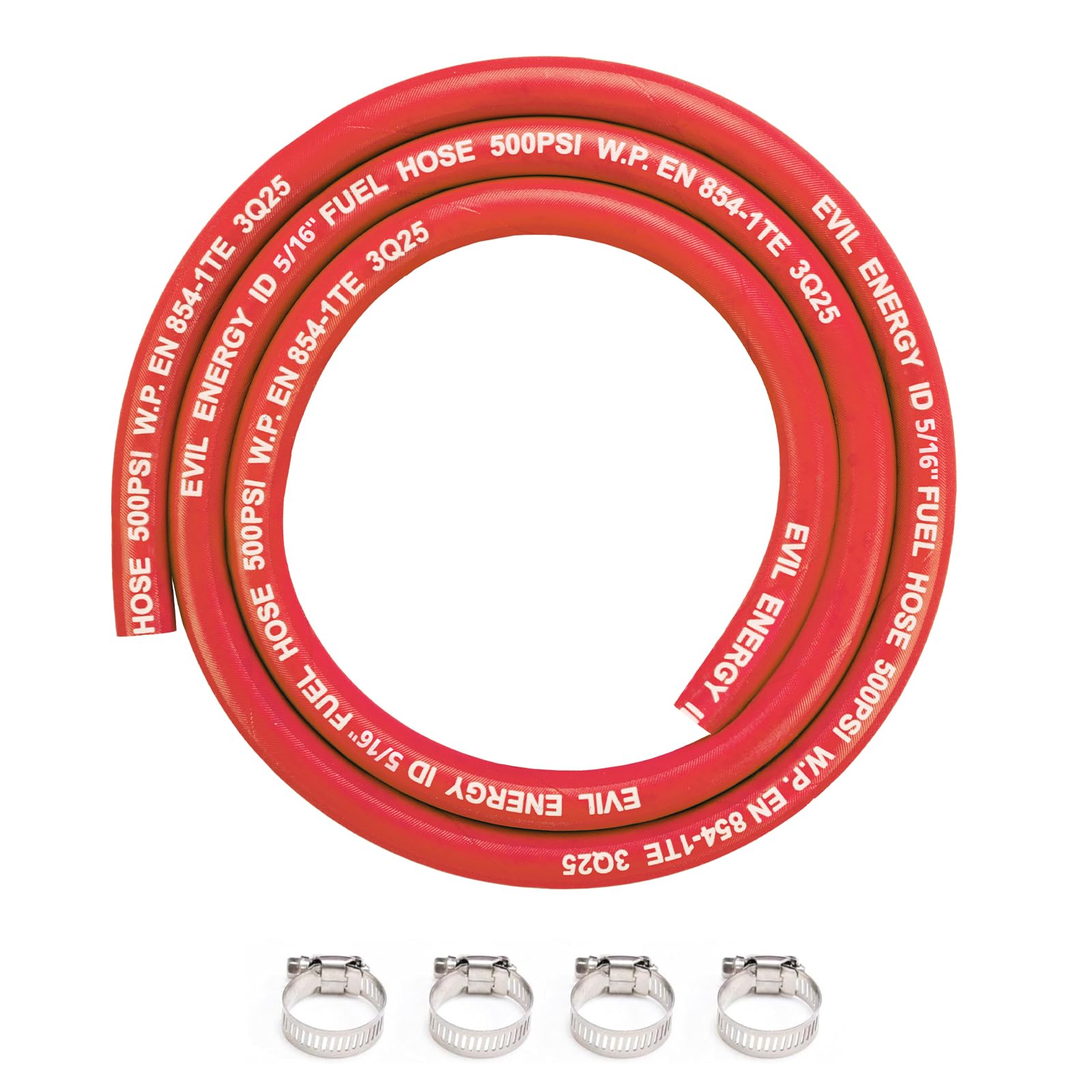 EVIL ENERGY 5/16" High Pressure Fuel Line Hose 5FT 500PSI E85 for Fuel Systems Engines NBR Rubber EN854-1TE Red