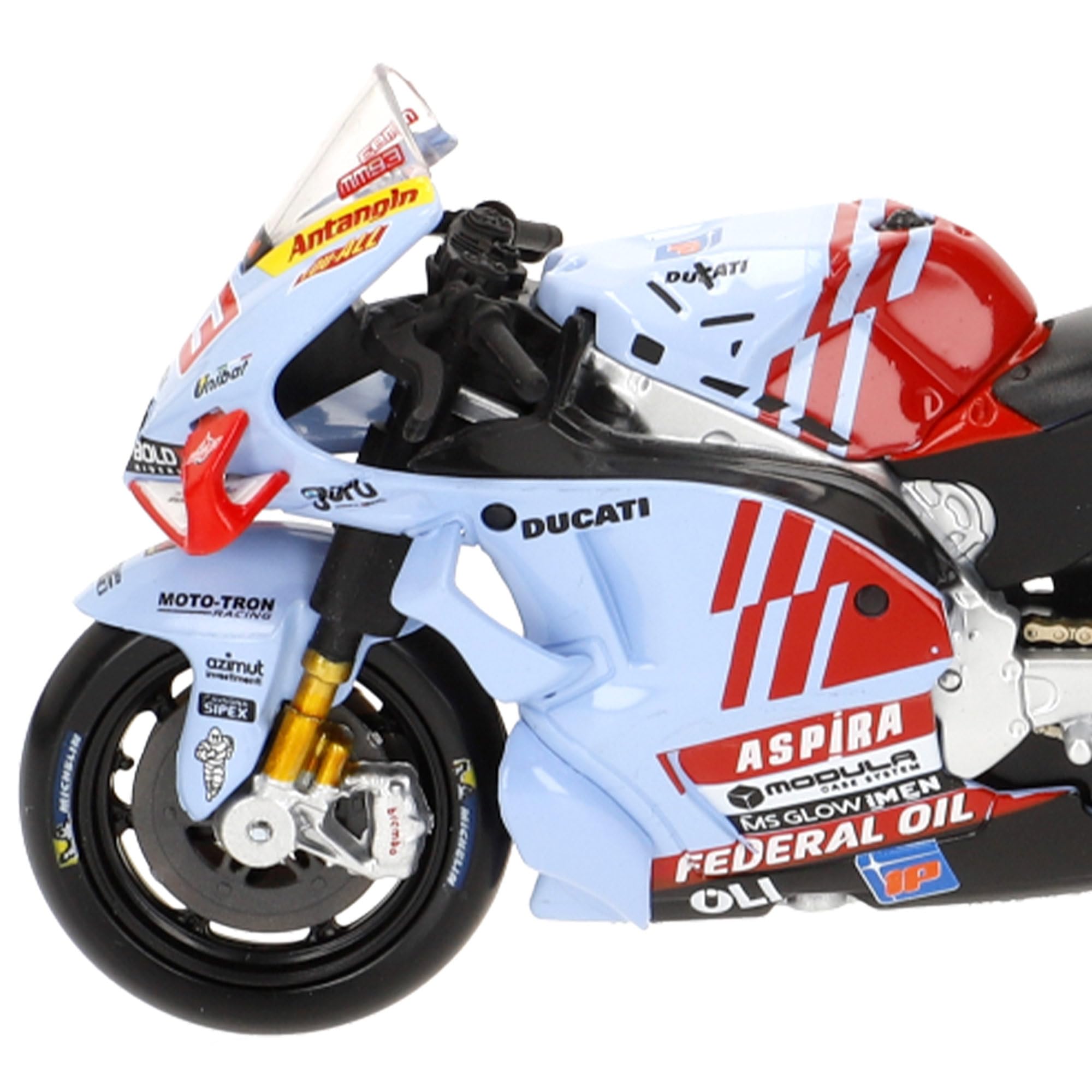 MAISTO Maqueta MotoGP 2024 Ducati Gresini Marc Márquez, Dorsal 93, Escala 1:18 con soporte exhibición, Metal die-cast, Fórmula 1, Moto de carreras, +3 años (78119) — view 5