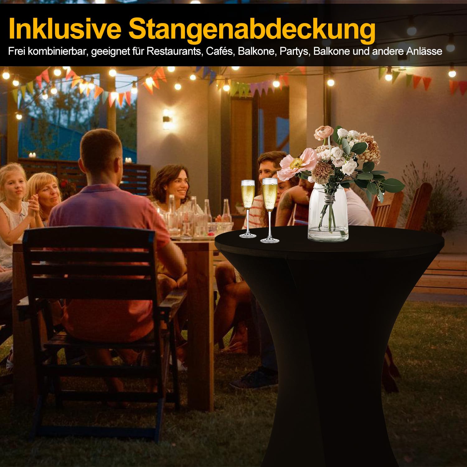 2er Set Stehtisch Klappbar 80 cm Outdoor Schwarz Stehtische Klappbar Höhenverstellbar Stehtisch mit Husse Bartisch Rund 110cm Hoch Bistro Tisch Indoor