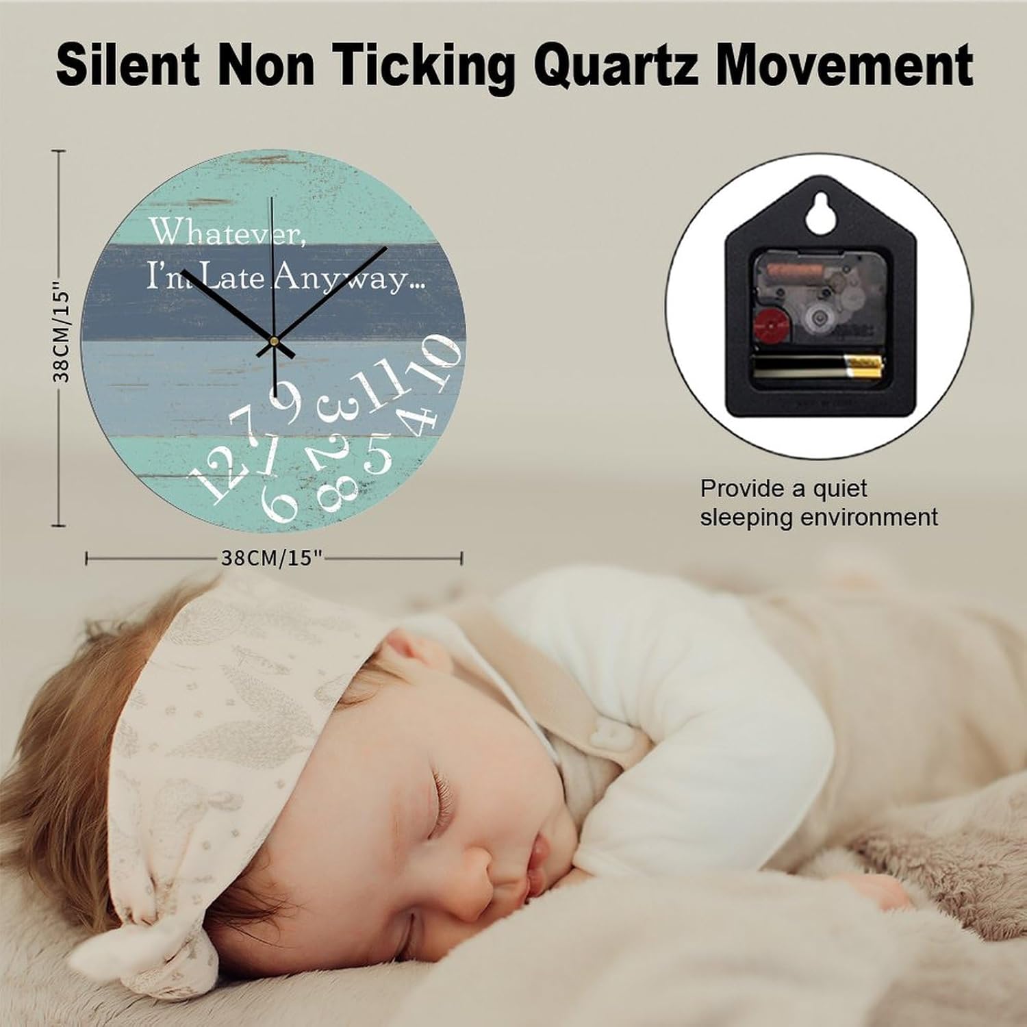 Living Room Wall Clock Whatever I'm Late Anyway PVC Clock I'm Late Anyway Silent Wall Clock Non Ticking 15x15 Inch Decorative Kitchen Clocks Wall Battery Operated for Kitchen Laundry Room