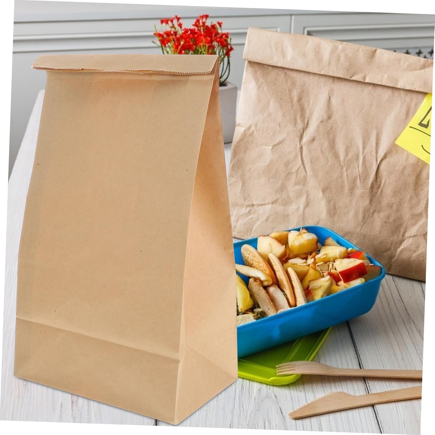 50pcs Kraft Paper Bags for Bakery Biscuit Cookie Candy Lunch Sandwich Bags Brown Paper Bread Packaging Bags