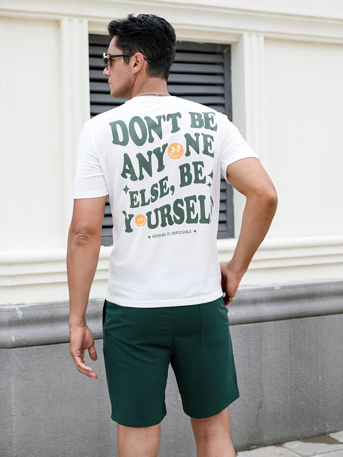 Floerns Men's 2 Piece Tracksuit Slogan Print Tee Shirt Drawstring Waist Shorts Set - Image 2