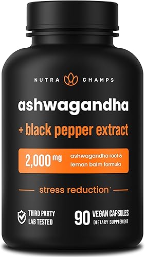 Cápsulas orgánicas de Ashwagandha | Suplementos de Ashwagandha de 2000 mg de fatiga suprarrenal, tiroides y estado de ánimo | Polvo de raíz de