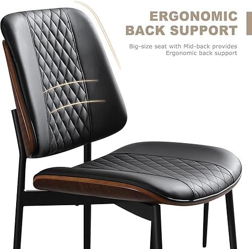 Miniatura 6 de BV - Juego de 2 sillas de comedor, sillas de cocina sin brazos de piel sintética en estilo moderno de nogal, silla auxiliar de madera curvada de