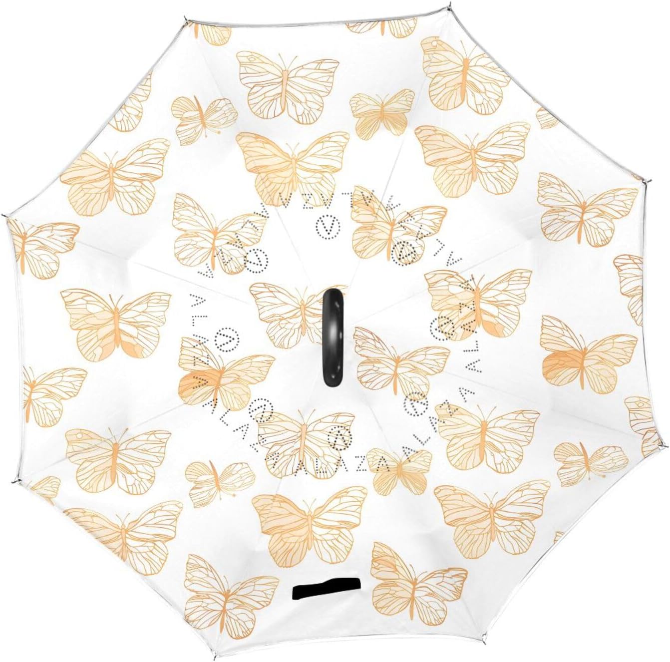 Gold Butterfly Print Inverted Umbrellas for Rain Windproof Reverse Upside Down Golf Umbrella with C-shape Handle for Men Women